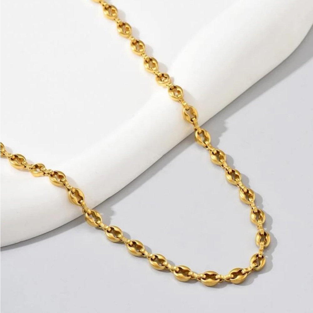 gold plated stainless steel round link chain necklace - Picture 2 of 4